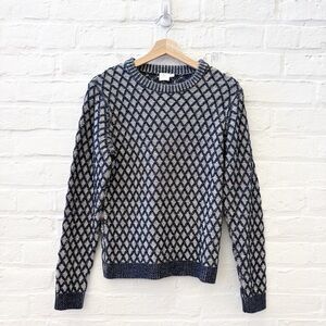 Sunspel || Diamond Knit Textured Sweater Crew Neck Navy Blue UK 10 / Small